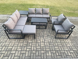 Fimous Aluminium Outdoor Garden Furniture Lounge Sofa 2 PC Chairs Oblong Coffee Table Sets with Side Table 3 Footstools Dark Grey