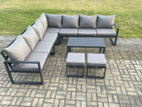 Fimous Aluminium Patio Outdoor Garden Furniture Lounge Corner Sofa Set with Oblong Coffee Table 2 Small Footstools Dark Grey