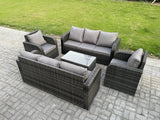 Fimous Rattan Outdoor Garden Furniture Sofa Set Patio Table & Chairs Set with 3 Seater Sofa Reclining Chair Dark Grey Mixed