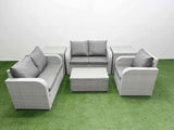 Fimous High Back Poly Rattan Garden Furniture Set with Reclining Chair Loveseat Sofa Rectangular Coffee Table Indoor Outdoor Patio  Set 2 Side Table Light Grey