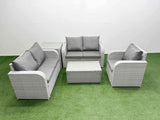 Fimous High Back Poly Rattan Garden Furniture Set with Reclining Chair Loveseat Sofa Rectangular Coffee Table Indoor Outdoor Patio  Set Side Table Light Grey