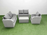 Fimous High Back Poly Rattan Garden Furniture Set with Reclining Chair Loveseat Sofa Rectangular Coffee Table Indoor Outdoor Patio  Set Light Grey