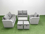 Fimous High Back Poly Rattan Garden Furniture Set with Reclining Chair Loveseat Sofa Rectangular Coffee Table Indoor Outdoor Patio  Set 2 Stool Light Grey