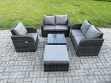 Fimous 5 Piece Garden Furniture Sets 6 Seater Outdoor Patio Furniture Set Weaving Wicker Rattan Sofa Chair and Table with Big Footstool