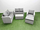 Fimous High Back Poly Rattan Garden Furniture Set with Reclining Chair Loveseat Sofa Rectangular Coffee Table Indoor Outdoor Patio  Set Big Stool Side Table Light Grey