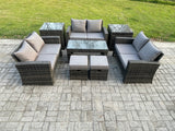 Fimous Outdoor U Shape Sofa Set Wicker PE Rattan Garden Furniture Set with Coffee Table Double Seat Sofa 2 Small Footstools 2 Side Tables Dark Grey Mixed