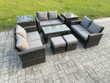 Fimous Outdoor U Shape Sofa Set Wicker PE Rattan Garden Furniture Set with Coffee Table Double Seat Sofa 2 Small Footstools 2 Side Tables Dark Grey Mixed