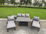 Fimous 7-Piece Aluminium Garden Furniture Sets 7 Seater Outdoor Sofa Set with Adjustable Rising Lifting Dining Table 2 Chairs 2 Big Footstools Side Table