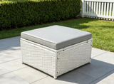 Fimous Light Grey Rattan Footstool Patio Outdoor Garden Furniture Accessory With Thick Dark Grey Cushion