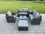 Fimous 6 Piece Garden Furniture Sets 6 Seater Outdoor Patio Furniture Set Weaving Wicker Rattan Sofa Chair and Table with Big Footstool Side Table