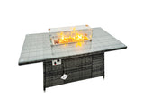 Fimous 11 Seat Poly Rattan Outdoor Patio Gas Firpit Dining Table Corner Sofa Set with 3 Stool 2 Chairs for Garden Backyard Dark Grey Mixed
