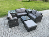 Fimous 7 Piece Garden Furniture Sets 6 Seater Outdoor Patio Furniture Set Weaving Wicker Rattan Sofa Chair and Table with 2 Side Tables Big Footstool