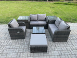 Fimous 7 Piece Garden Furniture Sets 6 Seater Outdoor Patio Furniture Set Weaving Wicker Rattan Sofa Chair and Table with 2 Side Tables Big Footstool
