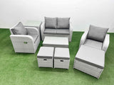 Fimous Light Grey PE Wicker Rattan Garden Furniture Set Sofa Set Reclining Adjustable Chair Rectangular Coffee Table 7 Seater 2 Small Stools Side Table