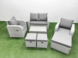 Fimous Light Grey PE Wicker Rattan Garden Furniture Set Sofa Set Reclining Adjustable Chair Rectangular Coffee Table 7 Seater 2 Small Stools