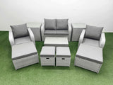 Fimous 10 PCs Rectangular Coffee Table Set Reclining Chair Inclining Sofa Seat 2 Side Tables 2 Big Footstool Light Grey