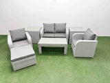 Fimous Light Grey PE Wicker Rattan Garden Furniture Set Sofa Set Reclining Adjustable Chair Oblong Coffee Table 5 Seater With Footstool 2 Side Table