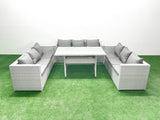 Fimous Rattan Garden Outdoor Furniture Set 9 Seater Garden Sofa Rectangulr Dining Table Set Light Grey Mixed