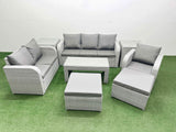 Fimous Patio PE Wicker 8 Seater Outdoor Rattan Furniture Sofa Sets with Oblong Coffee Table Reclining Chair Loveseat Sofa 3 Seater Sofa 2 Big Footstools 2 Side Table  Light Grey