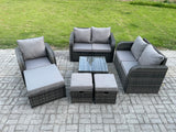 Fimous 7 Piece Garden Furniture Sets 6 Seater Outdoor Patio Furniture Set Weaving Wicker Rattan Sofa Chair and Table with 3 Footstools