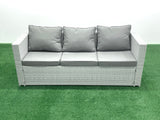 Fimous Outdoor Garden Furniture Rattan Sofa Set with 2 Armchairs Oblong Coffee Table 2 Small Footstools Light Grey Mixed