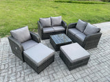 Fimous 7 Seater High Back Rattan Garden Furniture Set with Square Coffee Table 2 Big Footstool Love Sofa Indoor Outdoor Patio Lounge Sofa Set Dark Grey Mixed