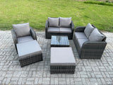Fimous 7 Seater High Back Rattan Garden Furniture Set with Square Coffee Table 2 Big Footstool Love Sofa Indoor Outdoor Patio Lounge Sofa Set Dark Grey Mixed