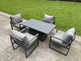 Fimous Aluminium Garden Furniture Set Adjustable Rising Lifting Dining Table and 4 Chairs Set Dark Grey