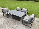 Fimous Aluminium Garden Furniture Set Adjustable Rising Lifting Dining Table and 4 Chairs Set Dark Grey