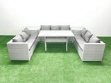 Fimous Rattan Garden Outdoor Furniture Set 9 Seater Garden Sofa Rectangulr Dining Table Set with 2 Side Tables Light Grey Mixed