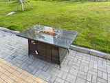 Fimous Rattan Garden Furniture Dining Set 6-seater Patio Rectangular Gas Firepit Table Chairs Outdoor Dark Grey Mixed