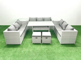 Fimous Rattan Garden Outdoor Furniture Set 11 Seater Garden Sofa Rectangulr Dining Table Set with 2 Small Footstool Side Table Light Grey Mixed