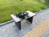 Fimous Rattan Garden Furniture Dining Set 4-seater Patio Black Glass Table Chairs Outdoor Dark Grey Mixed