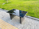 Fimous Rattan Garden Furniture Dining Set 6-seater Patio Black Glass Table Chairs Outdoor Dark Grey Mixed