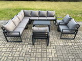 Fimous Aluminium Patio Outdoor Garden Furniture Lounge Corner Sofa Set with Oblong Coffee Table 3 Chairs Dark Grey