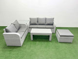 Fimous 6 Seater PE Rattan Wicker Garden Furniture Patio Conservatory Sofa Set with Oblong Coffee Table 3 Seater Sofa Love Sofa Big Footstool Side Table