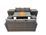 Fimous Garden Outdoor Rattan Furniture Set Rattan Love Sofa 3 Seater Sofa with 2 Small Stools 2 Side Tables Dark Grey Mixed