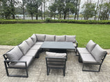 Fimous 9 Pieces Aluminium Garden Furniture Set with Cushions, Patio Furniture Set with Adjustable Rising Lifting Dining Table Dark Grey