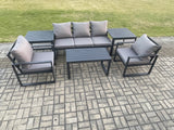 Fimous Aluminium Garden Furniture Set Patio Lounge Sofa with Oblong Coffee Table 2 Armchairs 2 Side Table Dark Grey