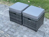Fimous Rattan Garden Furniture Set with Oblong Rectangular Dining Table 2 Small Footstools 11 Seater Outdoor Lounge Sofa Set Dark Grey Mixed