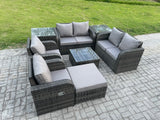 Fimous 7 Seater Rattan Sofa Set Outdoor Garden Furniture Set with Square Coffee Table Loveseat Sofa Reclining Chairs 2 Side Tables Big Footstool Dark Grey Mixed