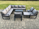 Fimous Aluminium 13 Seater Outdoor Garden Furniture Set Lounge Corner Sofa Oblong Coffee Table 3 Pcs Chair Sets with 3 Footstools Dark Grey