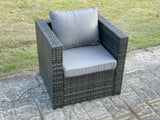 Fimous Outdoor Lounge Sofa Set Wicker PE Rattan Garden Furniture Set with 2 Armchairs Oblong Coffee Table 2 Side Tables 2 Small Footstools Dark Grey Mixed