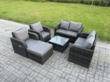 Fimous 7 Seater Rattan Sofa Set Outdoor Garden Furniture Set with Square Coffee Table Loveseat Sofa Reclining Chairs Big Footstool Dark Grey Mixed