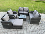 Fimous 7 Seater Rattan Sofa Set Outdoor Garden Furniture Set with Square Coffee Table Loveseat Sofa Reclining Chairs Big Footstool Dark Grey Mixed