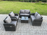 Fimous 6 Seater Rattan Sofa Set Outdoor Garden Furniture Set with Square Coffee Table Loveseat Sofa Reclining Chairs Dark Grey Mixed