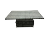 Fimous Outdoor Love Sofa Set 8 Seat Rattan Garden Furniture Set with Adjustable Lifting Dining or Coffee Table 4 Stools Side Table Dark Grey Mixed