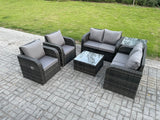 Fimous 6 Seater Rattan Sofa Set Outdoor Garden Furniture Set with Square Coffee Table Loveseat Sofa Reclining Chairs Side Table Dark Grey Mixed