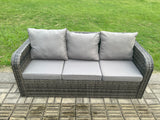 Fimous Wicker PE Rattan Sofa Outdoor Garden Furniture Set with Rectangular Dining Table 2 Big Footstool 2 Side Tables Dark Grey Mixed