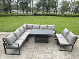 Fimous 8 Pieces Aluminium Garden Furniture Set with Cushions, Patio Furniture Set with Adjustable Rising Lifting Dining Table Dark Grey